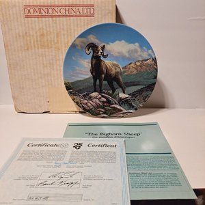 The Big Horn Sheep Wild And Free Dominion Plate COA Box and paperwork
